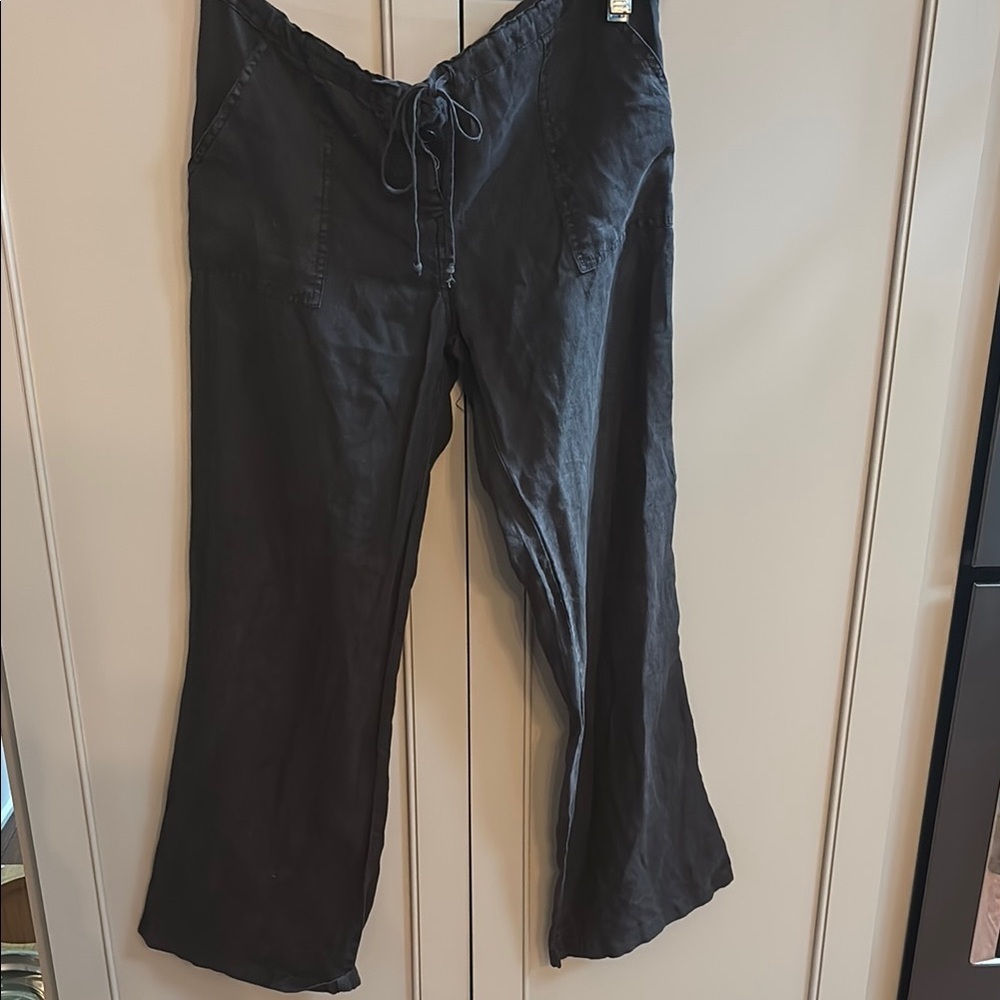 Juicy Couture Black drawstring 100% linenWide-Leg Pants M